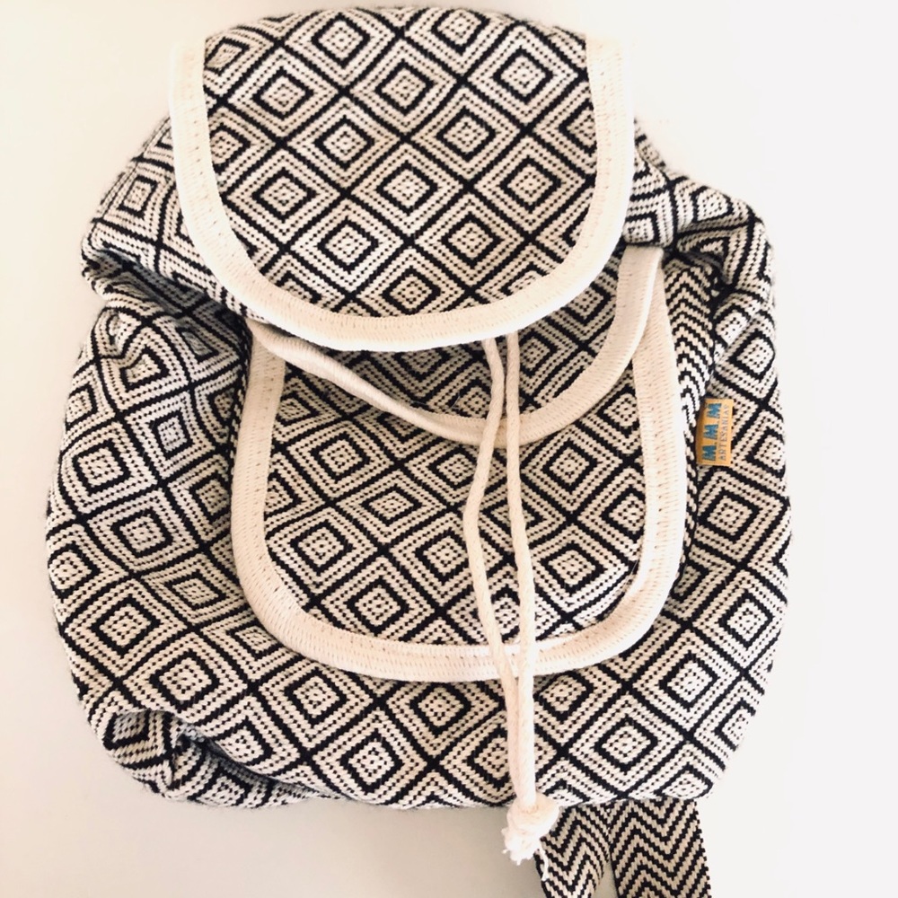 Artesian Black and White Woven Mini Backpack